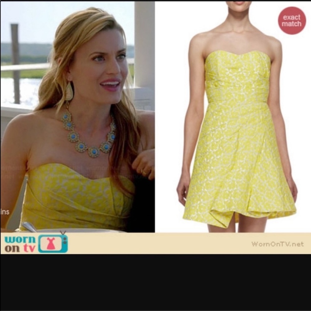 Alice + Olivia Strapless Yellow/Metallic Silver Jacquard Dress- Size 6 GORGEOUS! - Picture 13 of 13